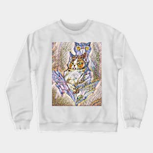 A Cat and An Owl Mosaic Mash-Up Crewneck Sweatshirt